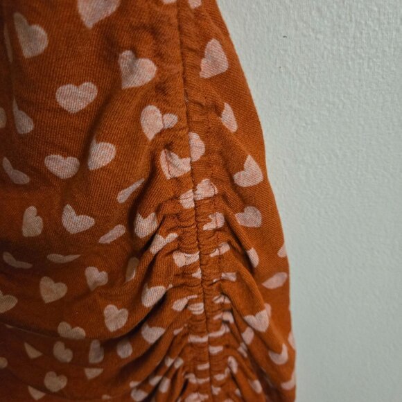 Free People NWT Lakeside Midi Dress Rust Hearts Ruched Side Open Back Size M - Picture 9 of 13